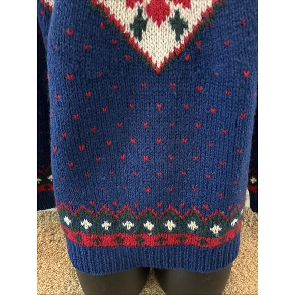 Vintage 1990 Eddie Bauer Sweater Medium 100% Wool Fair Isle Chunky Womens Blue - Picture 3 of 9